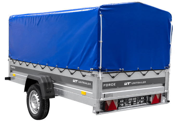 Autotrailer 264x125 UNITRAILER FORCE 264 KIPP met H-800 frame en blauwe hoes