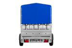 Enkelassige aanhangwagen op veren 200x125 UNITRAILER GARDEN 201/R KIPP met roosterwanden, H-800 frame en blauwe afdekking