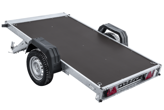 Lichte aanhanger op veren 230x125 UNITRAILER FORCE 230/R KIPP met gaaswanden, H-0 frame en grijze afdekking