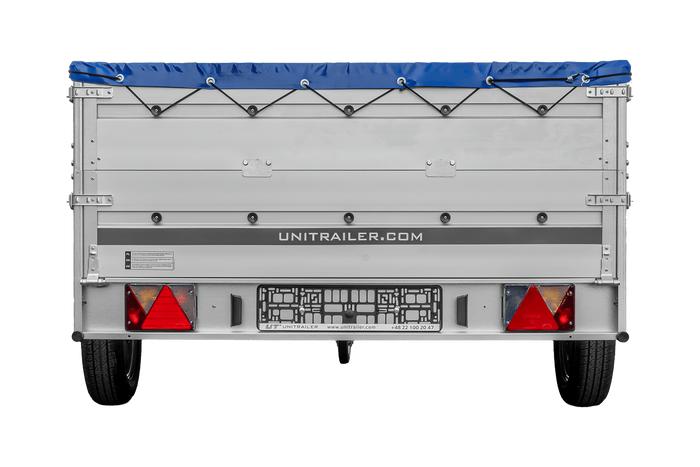 Enkelassige aanhanger met aluminium zijwanden 264x150 Unitrailer Garden 265 KIPP ALU met BIS-zijwanden, H-0 frame en blauwe afdekking