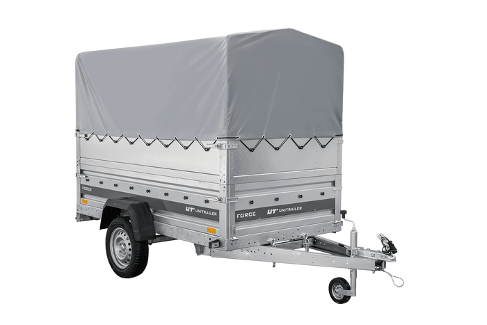 Autotransporter 230x125 UNITRAILER FORCE 230 KIPP met BIS-zijwanden, H-800 frame en grijze afdekking