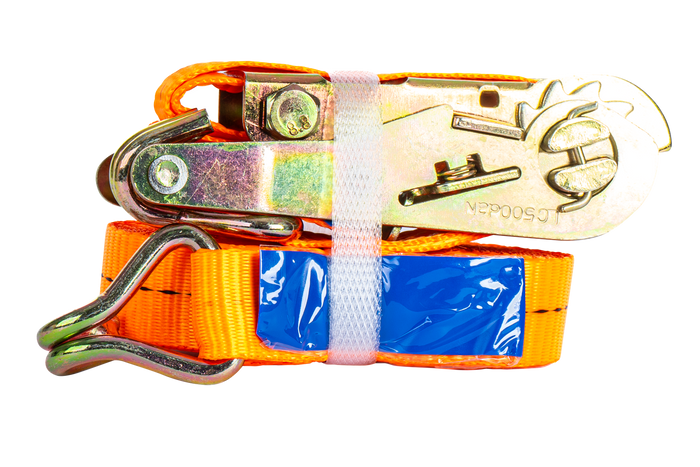 Set van vier UNITRAILER 2m/50mm/5t oranje transportbanden met spaninrichting