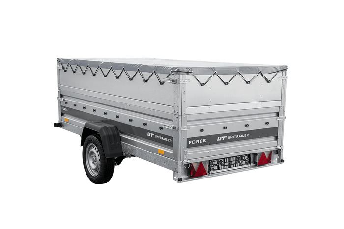 Enkelassige aanhanger op veren 264x125 UNITRAILER FORCE 264/R KIPP met BIS-zijwanden, H-0 frame en grijs dekzeil