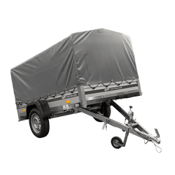 Enkelassige aanhanger met aluminium zijwanden 230x125 Unitrailer Garden 230 KIPP ALU met H-800 frame en grijze afdekking
