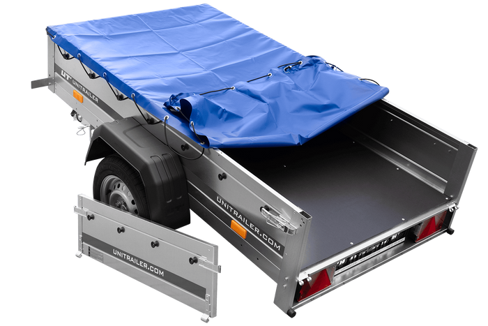 Autoaanhanger 200x106 UNITRAILER GARDEN 200 KIPP met blauwe hoes