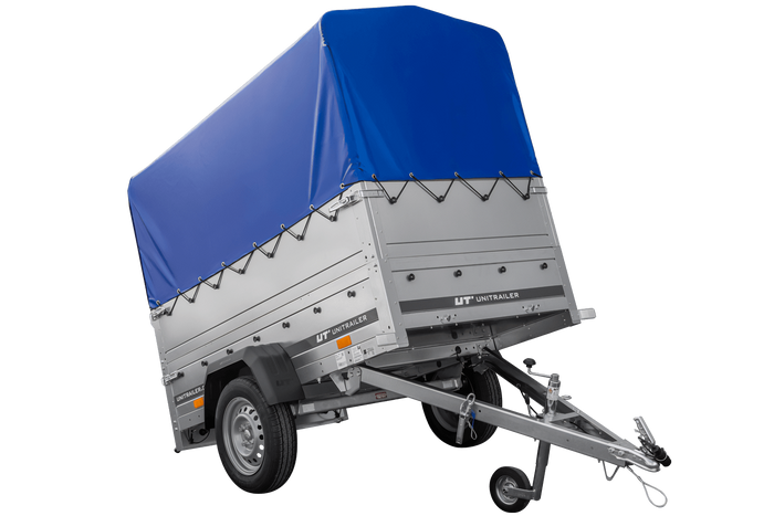 Autoaanhanger 200x106 UNITRAILER GARDEN 200 KIPP met BIS-zijwanden, H-800 frame en blauwe afdekking