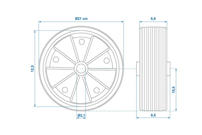 Reservewiel voor ProPlus 341549 massief rubberen neuswiel 220x70mm