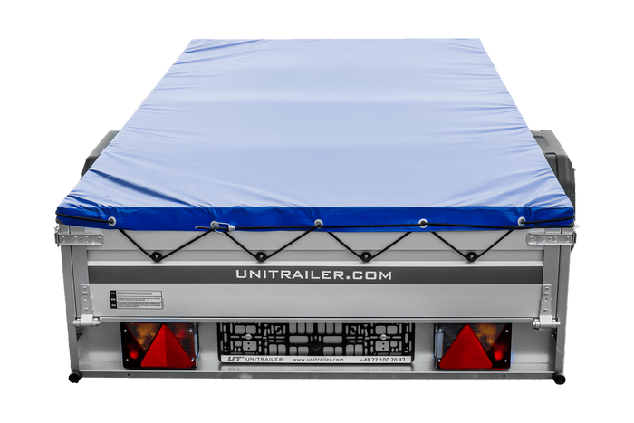 Autoaanhanger met aluminium zijwanden 264x125 Unitrailer Garden 264 KIPP ALU met H-0 frame en blauwe afdekking