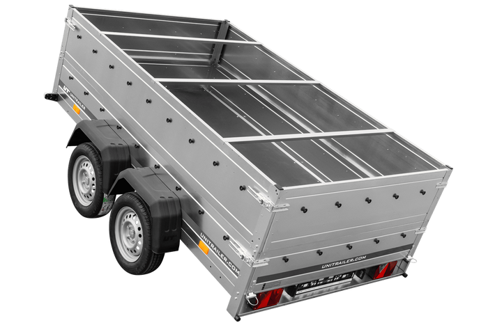 Tweeassige aanhanger 264x150 UNITRAILER GARDEN 265/2 KIPP met BIS-zijwanden, H-0 frame en grijze afdekking