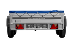Tweeassige aanhanger met aluminium zijwanden 264x125 Unitrailer Garden 264/2 KIPP ALU met H-0 frame en blauwe afdekking