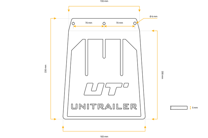 UNITRAILER rubberen spatlap, spatrubber gebogen 185x233 mm