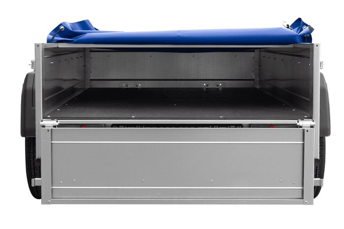 Tuinaanhanger 200 Kipp met neuswiel, H-0 frame en blauw dekzeil