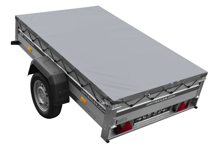 Enkelassige aanhanger met aluminium zijwanden 200x125 Unitrailer Garden 201 KIPP ALU met H-0 frame en grijze afdekking