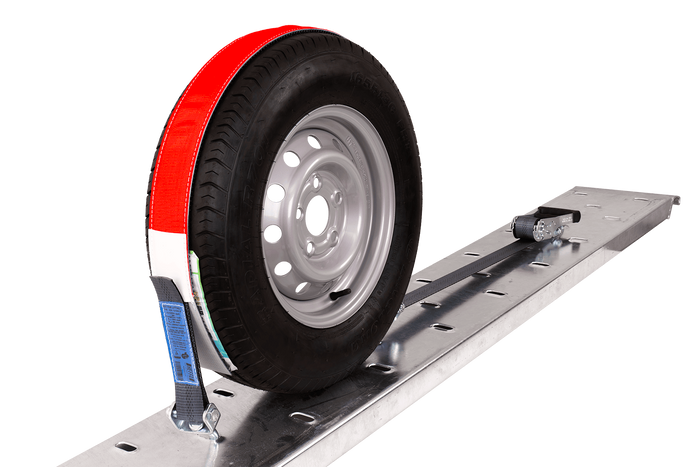 Set van vier HEFFA CARLINE 130 aanhangwagentransportbanden, wielborgriemen 5m/50mm/5t VDI 2700