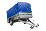 Autotransportaanhanger op veren 230x125 UNITRAILER FORCE 230/R KIPP met H-800 frame en blauwe afdekking