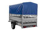 Autotransportaanhanger 264x125 UNITRAILER FORCE 264 KIPP met gaaswanden, H-800 frame en blauwe hoes
