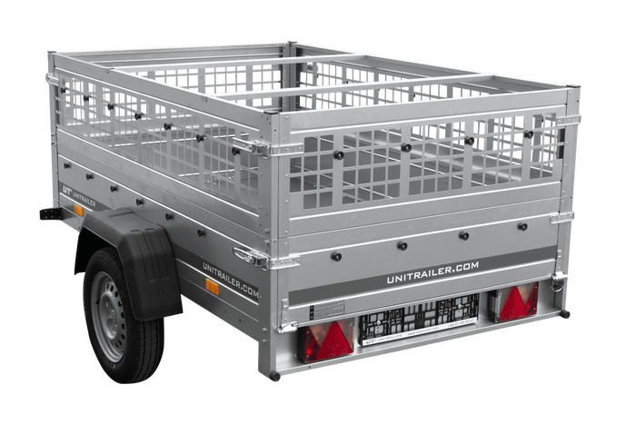 Enkelassige aanhanger 200x125 UNITRAILER GARDEN 201 KIPP met zijwanden van gaas