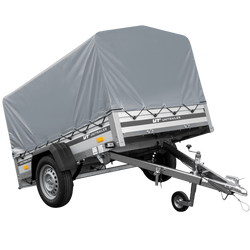 Autoaanhanger op veren met aluminium zijwanden 200x125 Unitrailer Garden 201/R KIPP ALU met H-800 frame en grijze afdekking