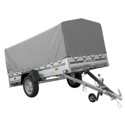 Enkelassige aanhanger met aluminium zijwanden 264x125 Unitrailer Garden 264 KIPP ALU met H-800 frame en grijze afdekking