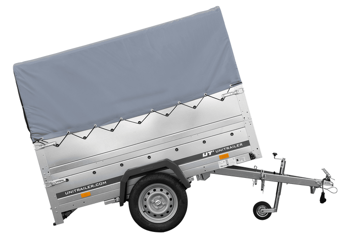 Lichte aanhangwagen op veren 200x125 UNITRAILER GARDEN 201/R KIPP met BIS zijwanden, H-800 frame en grijze afdekking