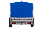 Enkelassige aanhanger met aluminium zijwanden 200x125 Unitrailer Garden 201 KIPP ALU met H-800 frame en blauwe afdekking