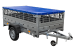 Lichte aanhangwagen op veren 230x125 UNITRAILER GARDEN 230/R KIPP met gaaswanden, H-0 frame en blauwe afdekking