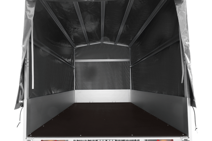 Autoaanhanger met aluminium zijwanden 264x125 Unitrailer Garden 264 KIPP ALU met H-1100 frame en grijze afdekking