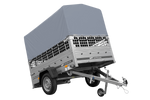 Enkelassige aanhanger 200x125 UNITRAILER GARDEN 201 KIPP met gaaswanden, H-800 frame en grijze afdekking