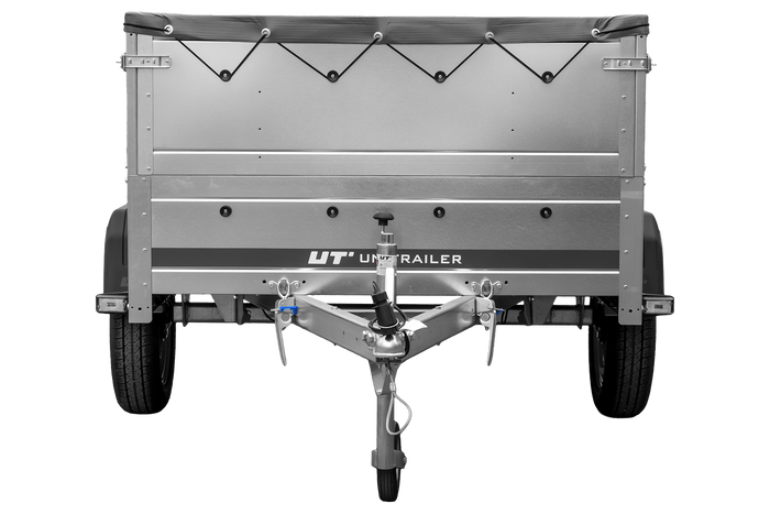 Unitrailer GARDEN TRAILER 201 KIPP met steunwiel, bis sideboards en grijs plat dekzeil