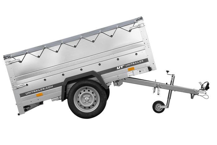 Lichte aanhangwagen op veren 200x125 UNITRAILER GARDEN 201/R KIPP met BIS zijwanden, H-0 frame en grijs zeil