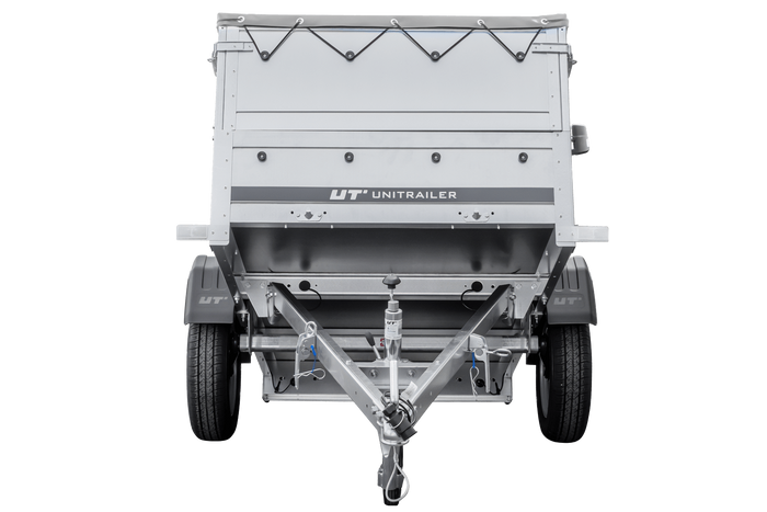 Aanhanger voor de Unitrailer GARDEN TRAILER 200 KIPP auto met steunwiel, twee zijkanten en een vlakke afdekking, grijs