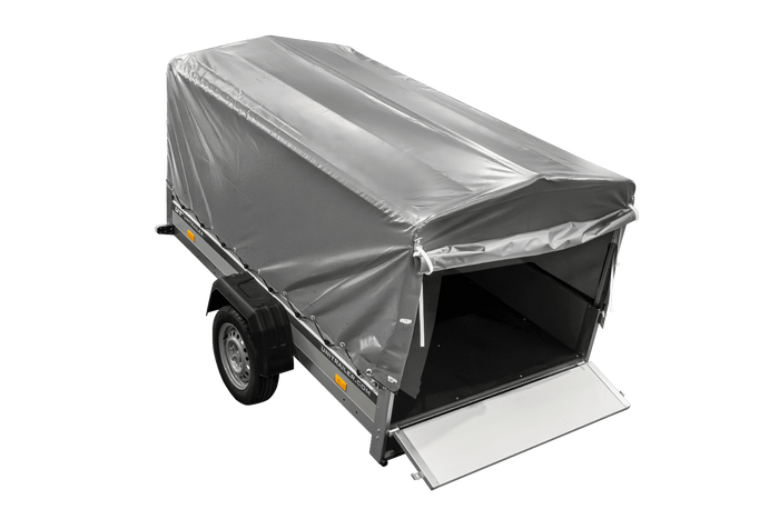 Enkelassige aanhanger met aluminium zijwanden 230x125 Unitrailer Garden 230 KIPP ALU met H-800 frame en grijze afdekking