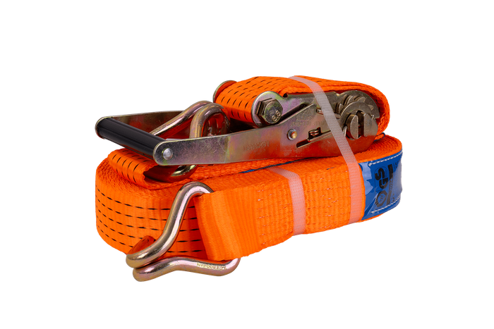 Set van vier UNITRAILER 15m/50mm/5t oranje transportbanden met spaninrichting