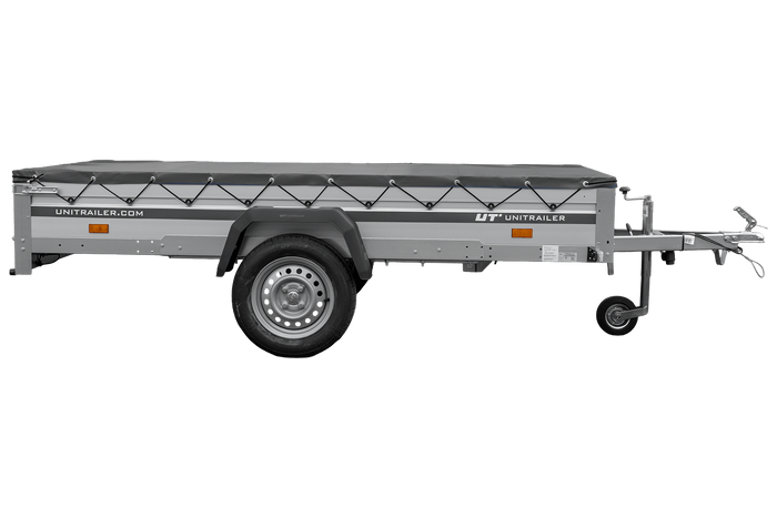Autoaanhanger met aluminium zijwanden 264x125 Unitrailer Garden 264 KIPP ALU met H-0 frame en grijze afdekking