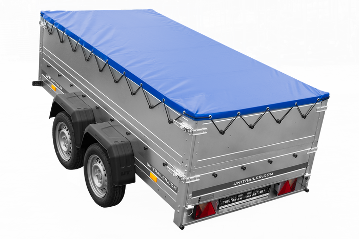Twee-assige aanhanger 264x125 UNITRAILER GARDEN 264/2 KIPP met BIS zijwanden, H-0 frame en blauwe kap