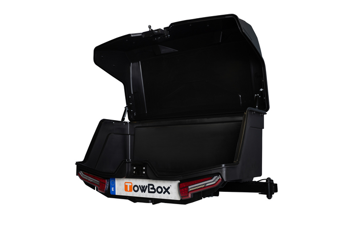 Towbox Camper Alpha zwart LED (lang) - bagagebox voor montage op de trekhaak
