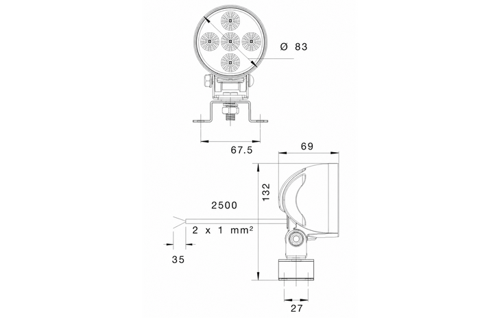LED-werklampreflector ASPÖCK WORKPOINT 5xLED rond