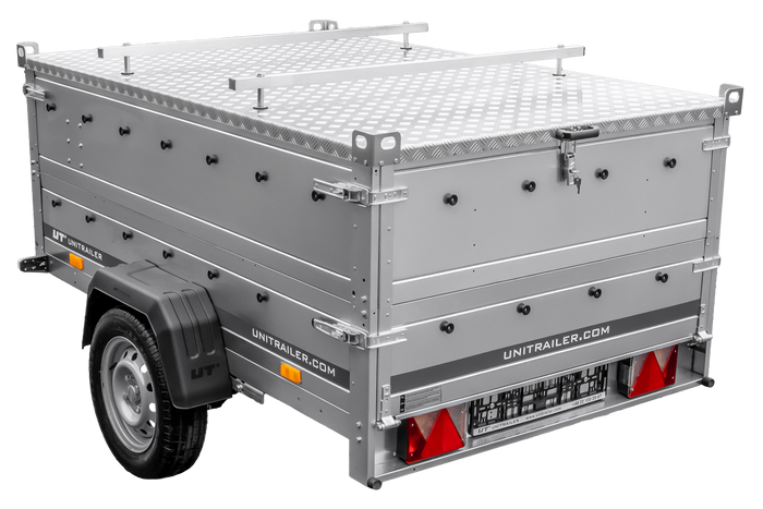 Lichte aanhangwagen op veren 200x125 UNITRAILER GARDEN 201/R KIPP met BIS zijwanden en aluminium deksel