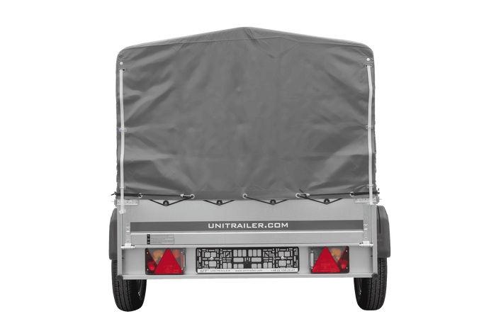Enkelassige aanhanger 200x125 UNITRAILER GARDEN 201 KIPP met H-800 frame en grijze afdekking
