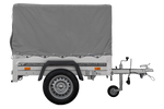 Lichte aanhangwagen met kipper 150x106 met grijs dekzeil, steunwiel en MTM 750 KG frame Garden Trailer 150 KIPP