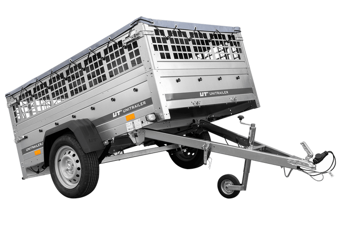 Autoaanhangwagen op veren 200x125 UNITRAILER GARDEN 201/R KIPP met gaaswanden, H-0 frame en grijze afdekking