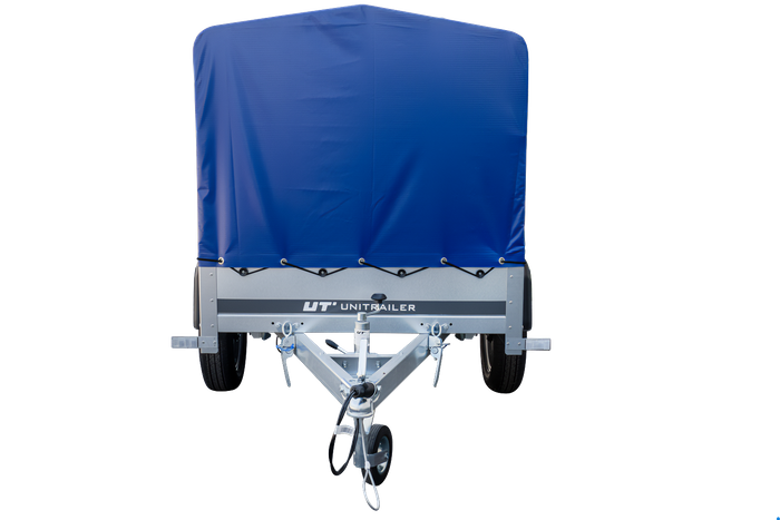 Enkelassige aanhanger 200x106 UNITRAILER GARDEN 200 KIPP met H-800 frame en blauw dekzeil
