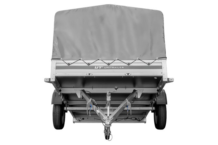 Enkelassige aanhanger met aluminium zijwanden 264x150 Unitrailer Garden 265 KIPP ALU met H-800 frame en grijze afdekking