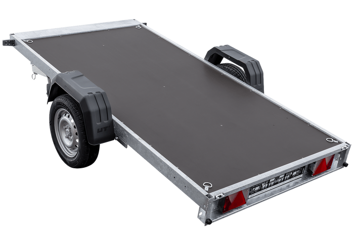 Enkelassige aanhanger op veren 264x125 UNITRAILER FORCE 264/R KIPP met H-1100 frame en grijze afdekking