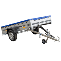 Garden trailer 230 kipp met steunwiel en platte blauwe afdekking