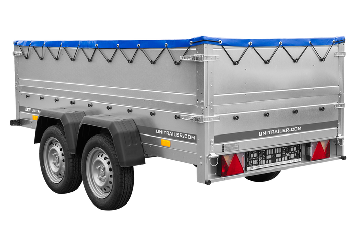Twee-assige aanhanger 264x125 UNITRAILER GARDEN 264/2 KIPP met BIS zijwanden en blauw deksel
