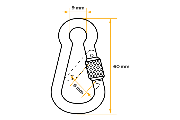Karabijnhaak met veiligheidssysteem voor touwen DROMET KSZ.6.60 brandweerhaak 6x60mm