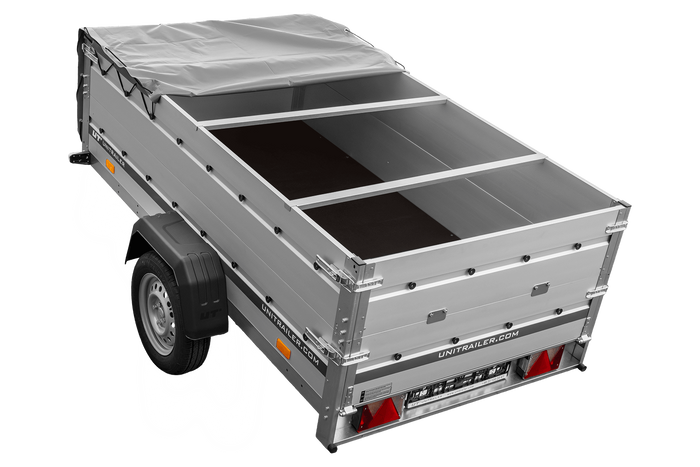 Enkelassige aanhanger met aluminium zijwanden 230x125 Unitrailer Garden 230 KIPP ALU met BIS-zijwanden, H-0 frame en grijze afdekking
