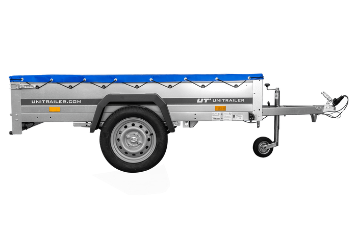 Autoaanhangwagen op veren 200x125 UNITRAILER GARDEN 201/R KIPP met H-0 frame en blauwe afdekking