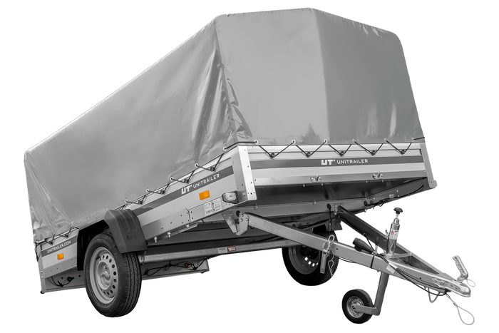 Enkelassige aanhanger met aluminium zijwanden 264x150 Unitrailer Garden 265 KIPP ALU met H-800 frame en grijze afdekking